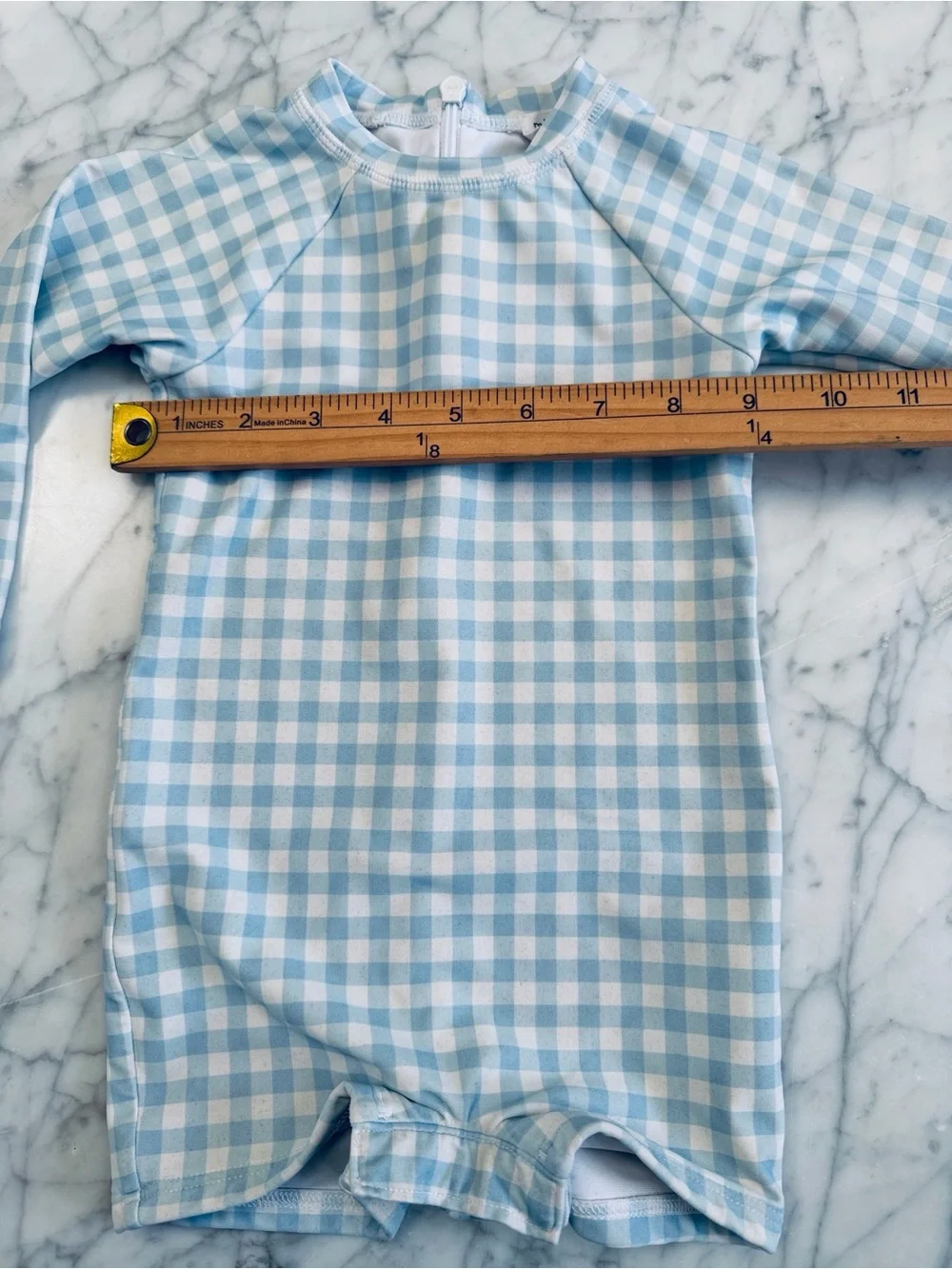 Minnow Unisex Blue Gingham Rashguard One Piece Sz 1 6-18 Mo